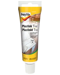 Polyfilla Plastisk Træ, hvid, i en tube. Til små huller og revner i træ. Til indendørs og udendørs brug. Maksimal dybde 2 cm.