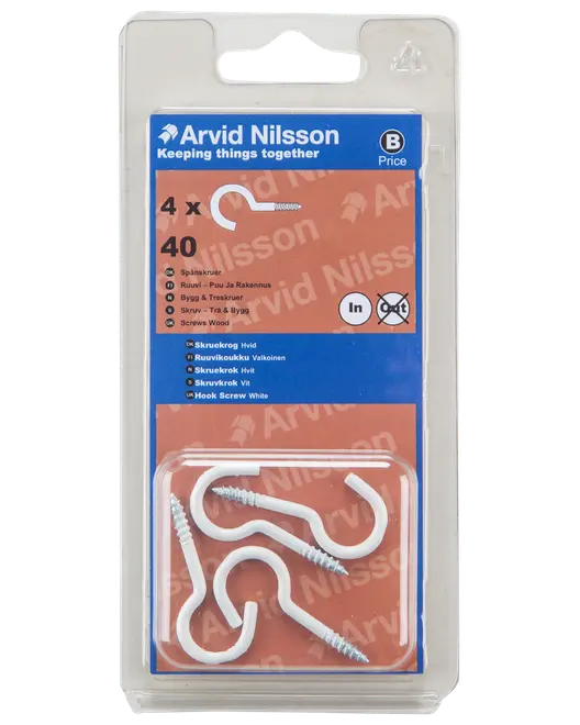 Skruvkrok 40mm vit 4 st