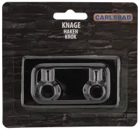 Dubbel väggkrok i blank krom, rektangulär bas, två runda krokar, passar för handdukar eller jackor. Förpackad på svart kartong.