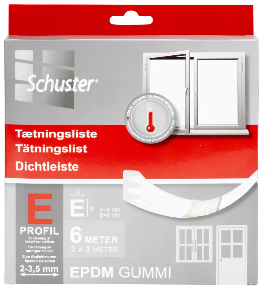 Tætningsliste 6 meter - E 4x10 mm