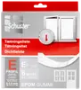Schuster tætningsliste til vinduer og døre, D-profil, EPDM gummi, 6 meter (2 x 3 meter), passer til sprækker 3-7 mm, hvid, emballagen viser produktdetaljer.