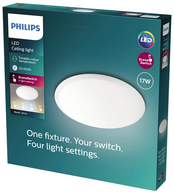 PHILIPS Plafond SceneSwitch 3-trin Ø35cm 17W - hvid