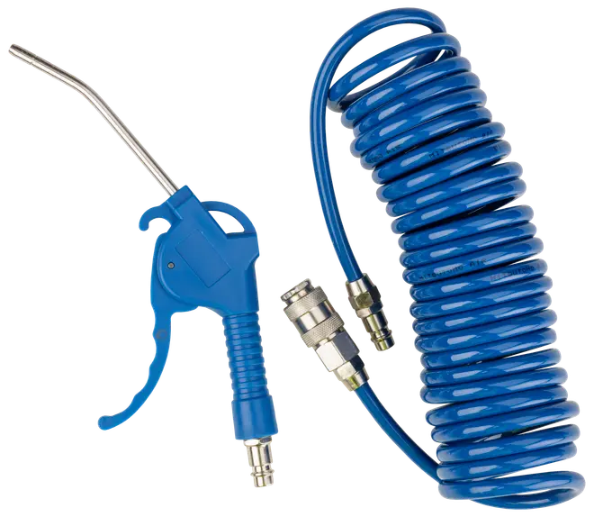 Blåspistol med PU-spiralslang - blå