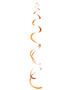 Lång, metallisk orange spiralhängdekoration, lätt och glansig, perfekt för fest eller firande. Cirka 60 cm utdragen. Passar för inomhusbruk.