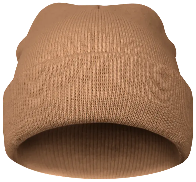 Ljusbrun ribbstickad mössa med vikt kant. Tillverkad i mjukt, stretchigt material för värme och komfort. Enkel enfärgad design för vardagsbruk vintertid.
