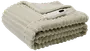 Beige elektrisk varmetæppe med ribbet plysstruktur, foldbart design og fjernbetjening til justerbar varme. Blødt og hyggeligt materiale, ideelt til seng eller sofa.