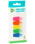 Sæt med fem mini-højlighters i pink, orange, gul, grøn og blå, vist i en ophængelig detailæske.