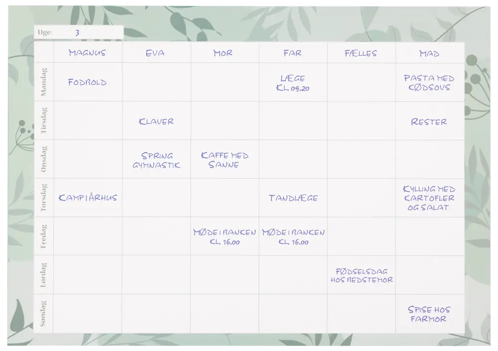 Organize Familieugekalender A3 - ass. varianter