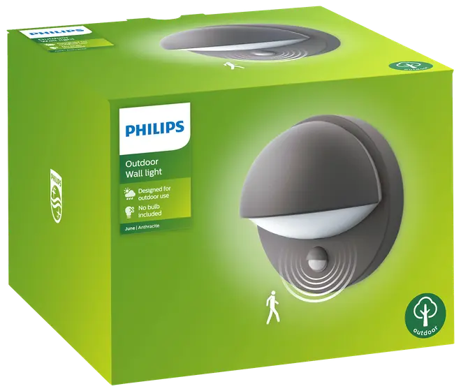 PHILIPS Væglampe med sensor June E27 - antracitgrå