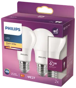 PHILIPS Pære 5,5W E27 A60 2-pak