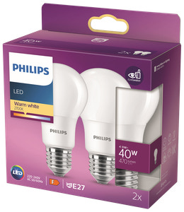 PHILIPS Pære 5,5W E27 A60 2-pak