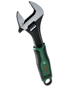 Bosch skruenøgle med justerbar kæbe, sort og grøn ergonomisk håndtag og sølvfarvede stålkæber.