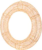 Orange oval trådramme med tæt meshstruktur og ophængsløkker øverst og nederst, velegnet til dekorativt håndværk eller sæsonudsmykning.