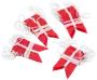 Sæt med små dannebrogsflag-guirlander, røde med hvidt kors, lavet af papir og snor. Perfekt til festpynt eller fejring. Hver guirlande er pænt bundtet med hvid snor.