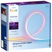 Philips Hue Essential 5m fleksibel LED-lysbånd med farvegradient, smart belysning, Bluetooth og Zigbee kompatibel, tilpasselig til hjemmeindretning, vist i detailpakning.