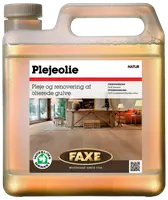 Faxe plejeolie til olierede trægulve, natur. Plastdunk med håndtag og skruelåg, velegnet til vedligeholdelse og renovering af indendørs trægulve. Miljømærket produkt.