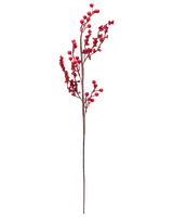 Konstgjord röd bärkvist med flera grenar och blanka röda bär på brun stjälk. Perfekt för dekoration eller blomsterarrangemang.