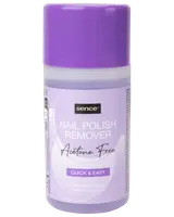 Sence neglelakfjerner uden acetone i lilla plastflaske. Hurtig og nem formel, egnet til naturlige og kunstige negle. Sikker skruelåg for opbevaring.