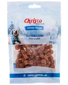 Chrisco Winter Treats hundesnacks, laksebider med 97,5 % laks, 100 g limited edition-pose.