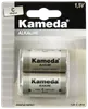 Förpackning med tolv Kameda alkaliska C-batterier, 1,5V styck, cylindrisk form med metallfinish, passar till olika elektroniska enheter som kräver C-batterier.