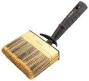 Bred 120 mm malerpensel med tykke, naturlige børster, guldfarvet metalbånd og sort ergonomisk plastikhåndtag. Velegnet til store overflader.
