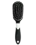 Sort oval paddle-hårbørste med hvid detalje, fleksible børstehår og ergonomisk håndtag.