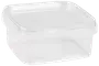 Klar, fyrkantig plastmatlåda med tättslutande lock. Perfekt för förvaring av matrester, matförberedelse eller organisering i skafferiet. Hållbar och lätt att rengöra.