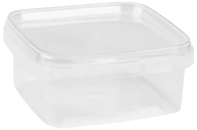 Klar, fyrkantig plastmatlåda med tättslutande lock. Perfekt för förvaring av matrester, matförberedelse eller organisering i skafferiet. Hållbar och lätt att rengöra.