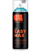Cosmos Lac Easy Max satin spraymaling, 400 ml. Sort dåse med orange tekst, klar hætte, overlegen dækning, fløjlsfinish, drypfri teknologi, egnet til akrylmaleri af høj kvalitet.