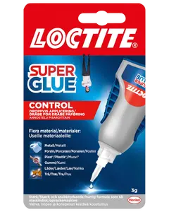 Loctite Super Glue Control, 3g tube med præcisionsapplikator. Velegnet til metal, porcelæn, plast, gummi, læder og træ. Stærk, hurtigtørrende lim til kontrolleret dosering.