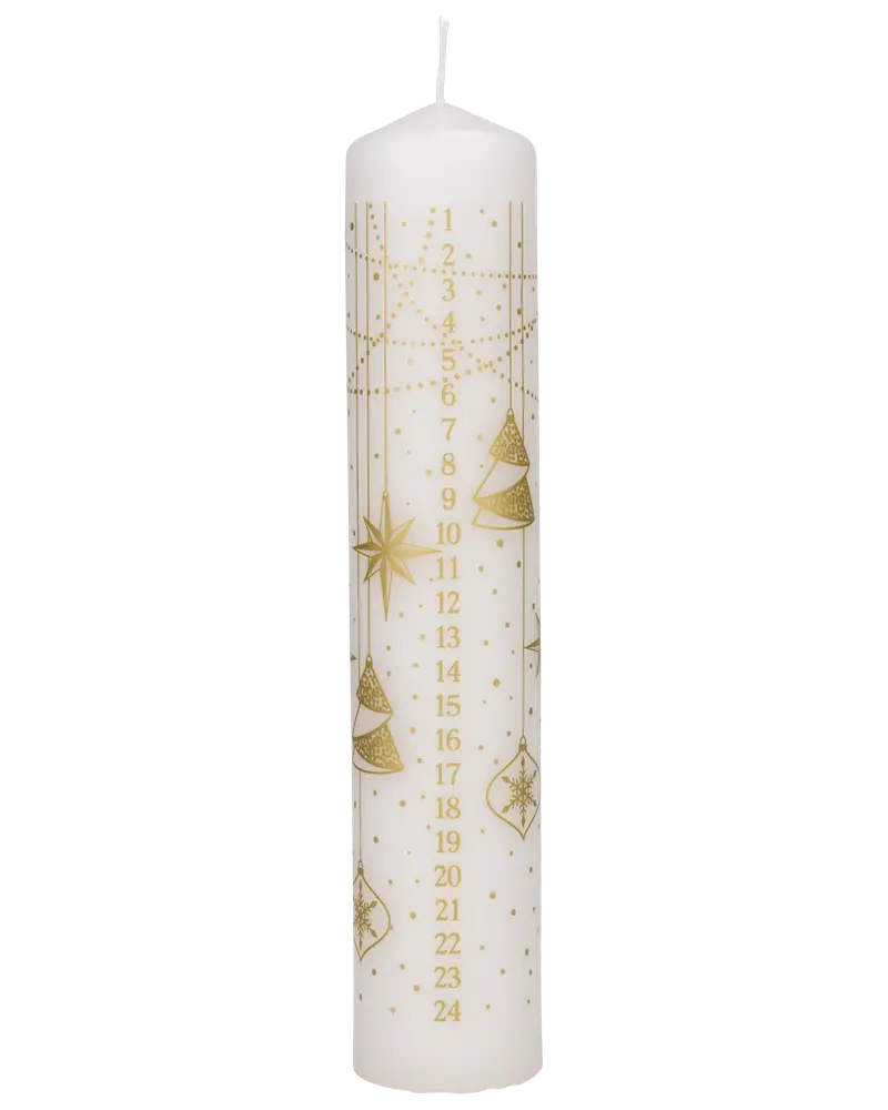 Vitt kalenderljus med guldtryck H. 24 cm