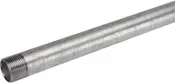 Galvaniseret stålrør med gevind i den ene ende, cylindrisk form, sølvfarvet, velegnet til VVS eller byggeri, korrosionsbestandigt og holdbart til nem montering.