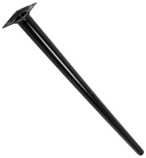 Sort metalbordben med rundt rørdesign og firkantet monteringsplade i toppen, velegnet til borde eller skriveborde. Elegant, moderne finish. Monteringshuller medfølger.