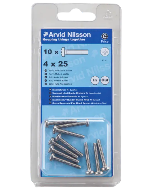 Arvid Nilsson Maskinskrue A4 PH M4 x 25 mm 10-pak