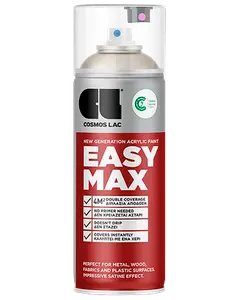 Cosmos Lac Easy Max akrylspraymaling, 400 ml dåse, rød etiket, egnet til metal, træ, stof og plast, dobbelt dækning, ingen primer nødvendig, satin finish.