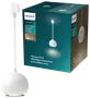 Philips skinnelys med justerbar højde, kugleformet hvid skærm, nem installation. Pære medfølger ikke. Moderne design, egnet til sammenkobling. Emballagen viser produktfunktioner.