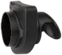 Svart plastadapter för dammsugarslang med låsmekanism, rund öppning för slanganslutning och vinklad munstycke. Hållbar konstruktion, passar standarddammsugarslangar.