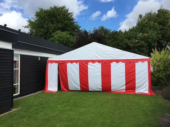 Paviljong 6x8 m pvc röd/vit