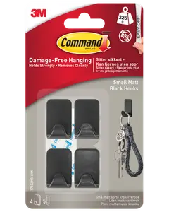 Command™ 4 Krokar och 5 Strips – Matt Svart, Små