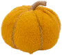 Dekorativ pumpa av gult bouclétyg med texturerad yta och snöromvirad stjälk. Mjuk, plyschig design för höst- eller Halloween-dekoration.