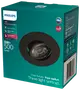 Philips LED indbygget spotlys, 5W, 500 lumen, sort finish, varmt hvidt lys, nem tilslutning, SceneSwitch med tre lysindstillinger, egnet til loftmontering indendørs.