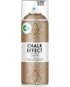Lattefarvet spraymaling med kridteffekt, ultra mat retro finish, ideel til møbler. Leveres i 400 ml spraydåse med geometrisk mønstret label og beskyttelseshætte.