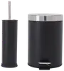 Set med pedalhink och toalettborstehållare i rostfritt stål. Cylindrisk design med blank finish, passar moderna badrum.