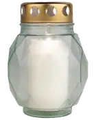 Hvidt lys i facetslebet, klart glas med guldfarvet metal låg med runde udskæringer. Velegnet til både indendørs og udendørs brug, dekorativ og funktionel.