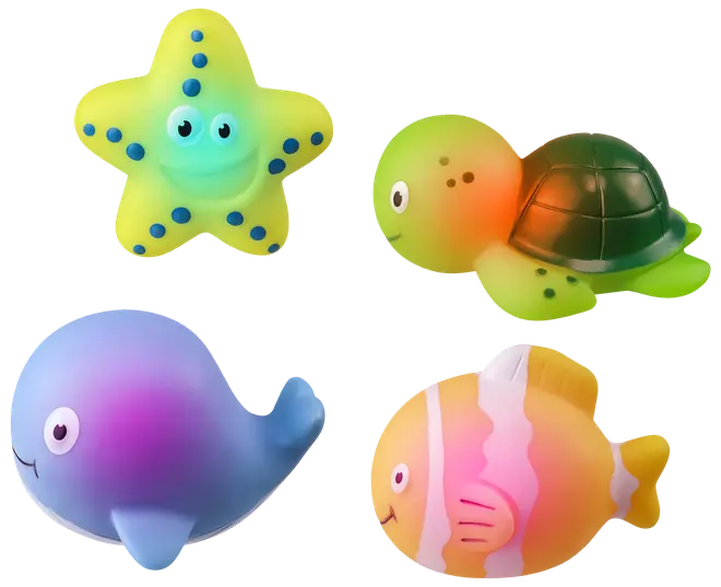 Badleksak havsdjur med ljus 4-pack