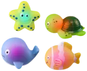 Badleksak havsdjur med ljus 4-pack
