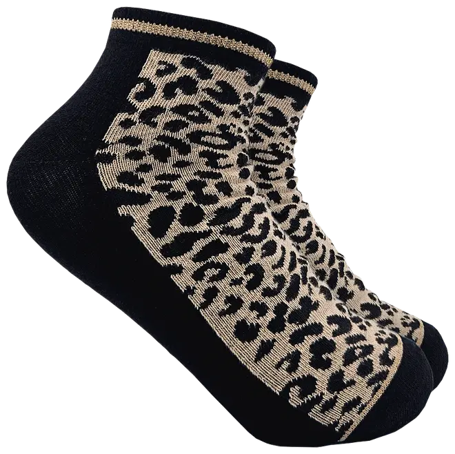 Ankelsokker med leopardprint - Sort