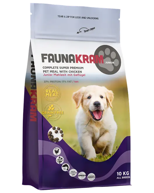 Faunakram Hundefoder med kylling junior 10 kg