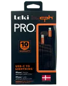 Leki bycph PRO USB-C til Lightning kabel, 2 meter, sort med orange detaljer, til iPhone opladning og synkronisering. 10 års garanti. Dansk design, stærk og holdbar.