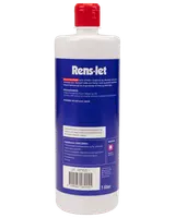 En-liters flaske Rens-let universalrengøringsmiddel med rød låg, blå etiket og hvid tekst. Velegnet til rengøring af forskellige overflader. Ingredienser og brugsanvisning på etiketten.
